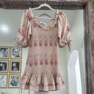 Floral Puff Sleeve Smocked Ruffle Dress